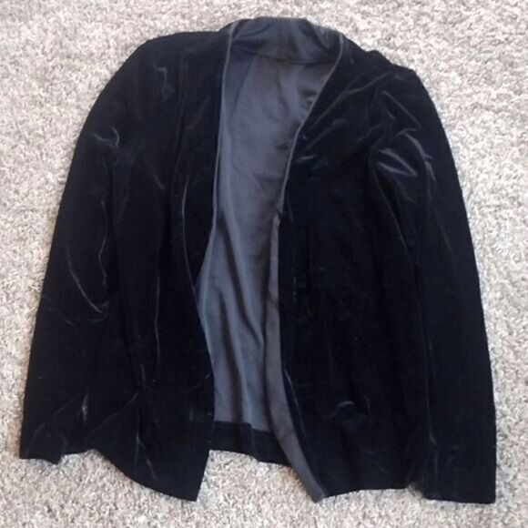 Alex Evenings Women's Solid Black Velvet Textured Open Front Cardigan Cover up - Picture 11 of 15